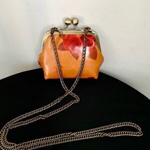 Handmade Vintage Style Genuine Leather Floral Print Purse/Wristlet/Crossbody